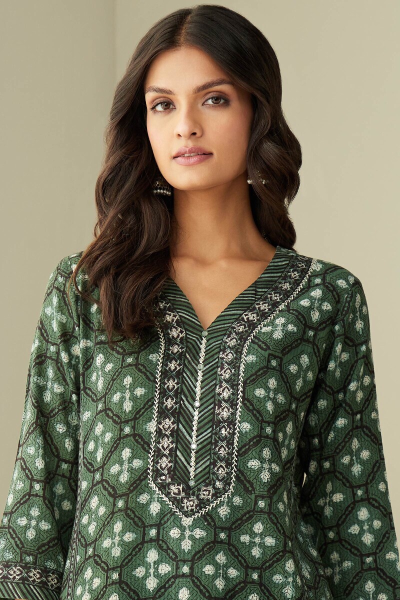 Bagru Hand Block-Printed Straight Cotton Dobby Kurta
