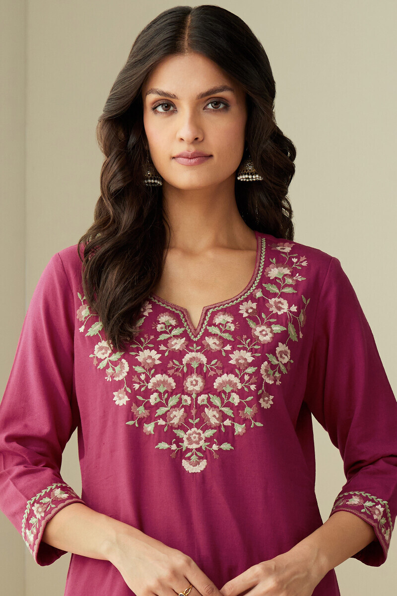 Pink Handcrafted Straight Cotton Flax Kurta