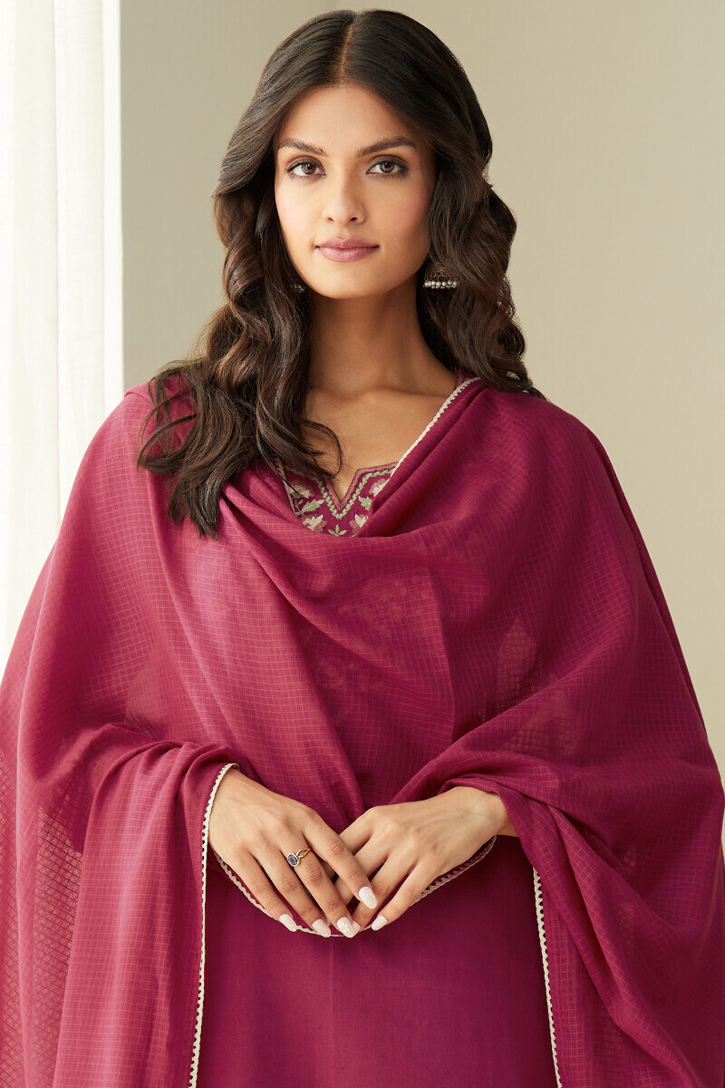 Pink Handcrafted Kota Dupatta