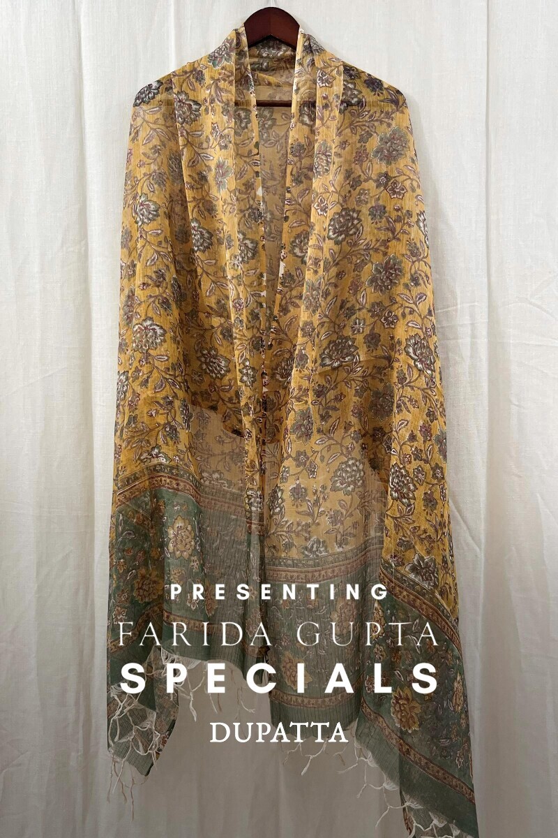 Yellow Hand Block-Printed Kota Dupatta