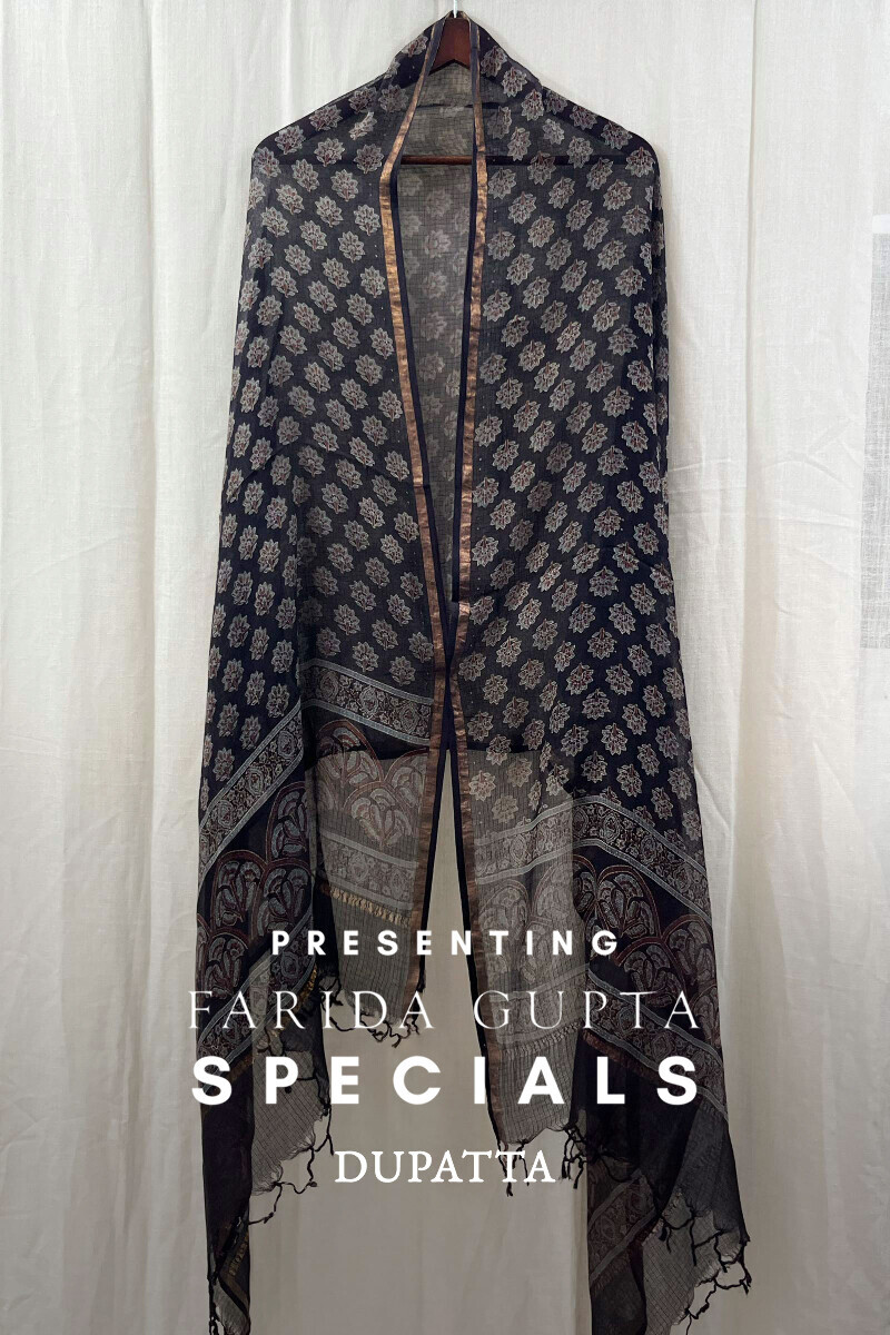 Ajrak Hand Block-Printed Kota Dupatta