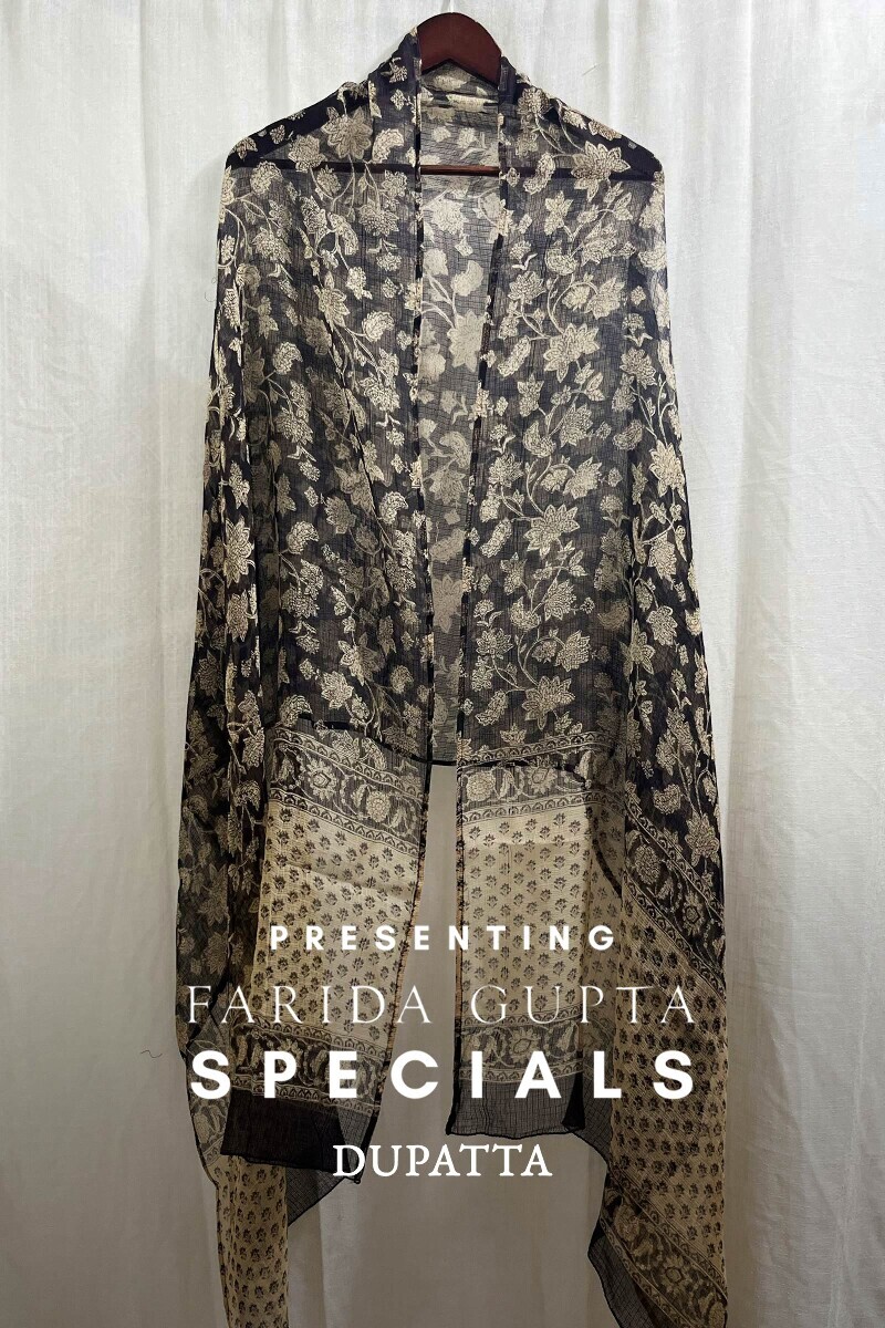 Black Hand Block-Printed Kota Dupatta