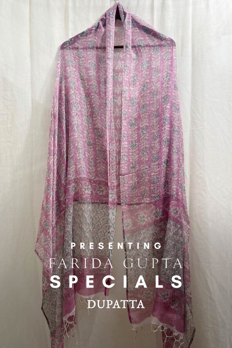Pink Hand Block-Printed Kota Dupatta