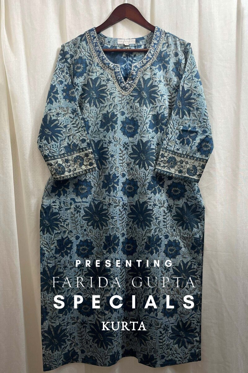 Akola Hand Block-Printed Straight Cotton Kurta