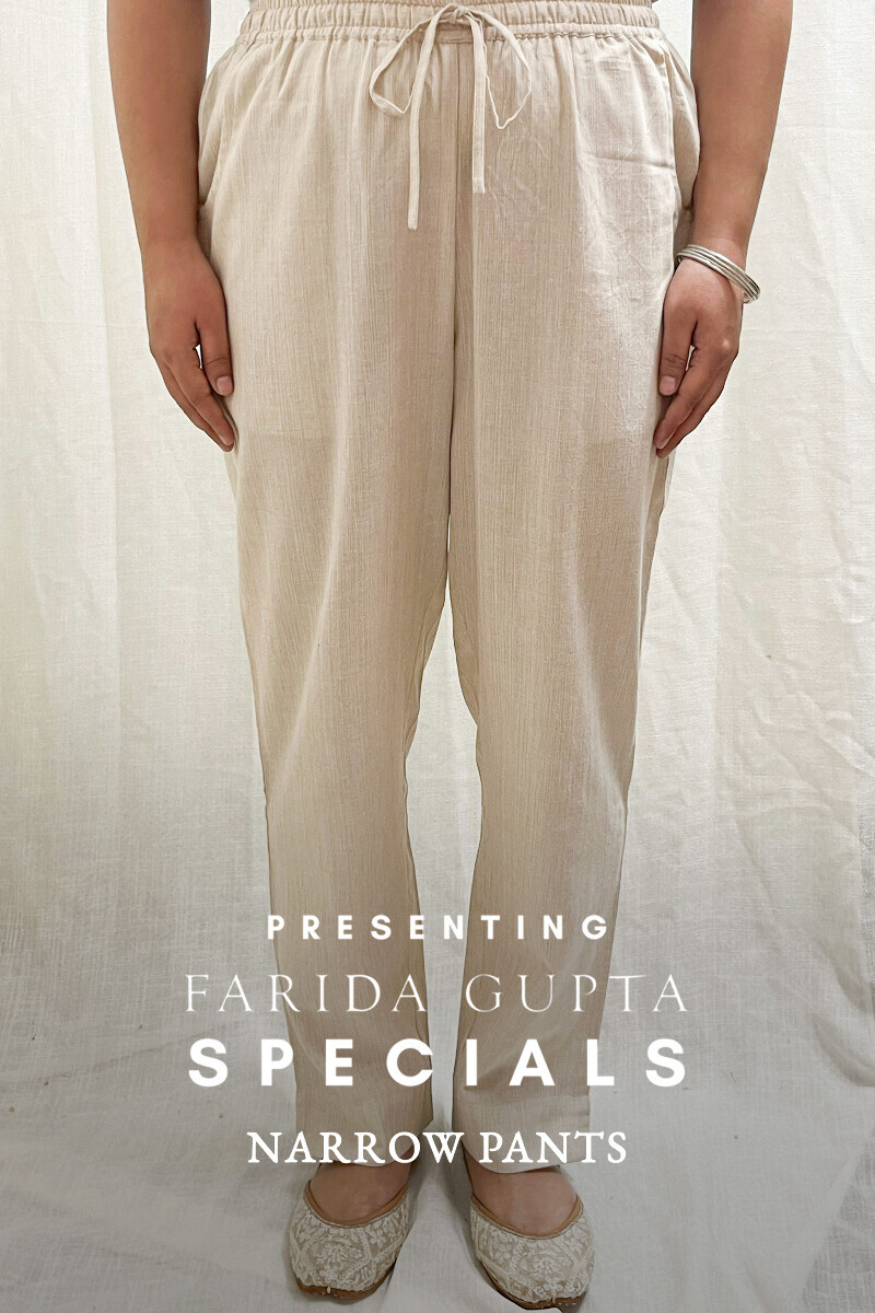 Cream Handcrafted Cotton Narrow Pants