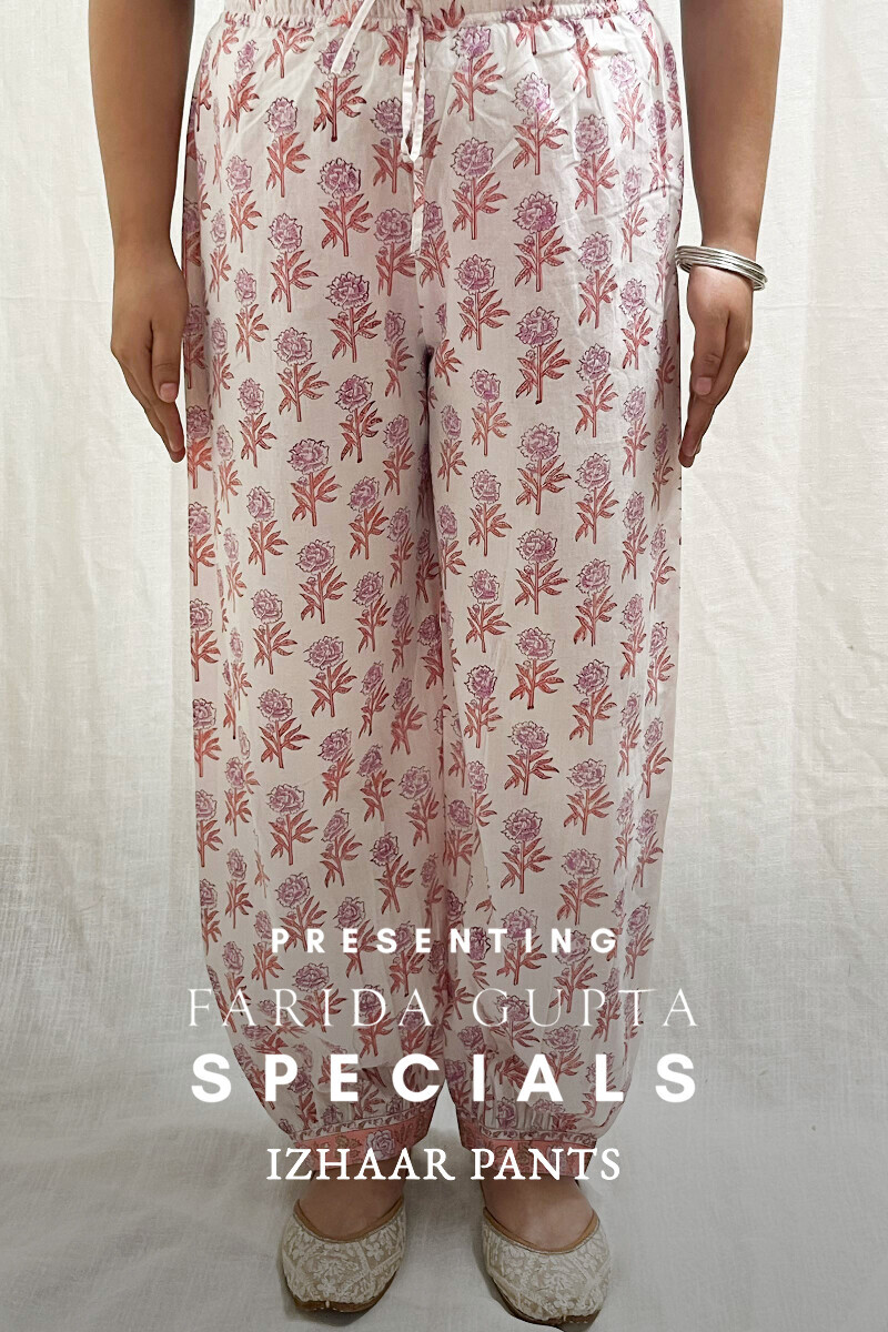 White Hand Block-Printed Cotton Izhaar Pants