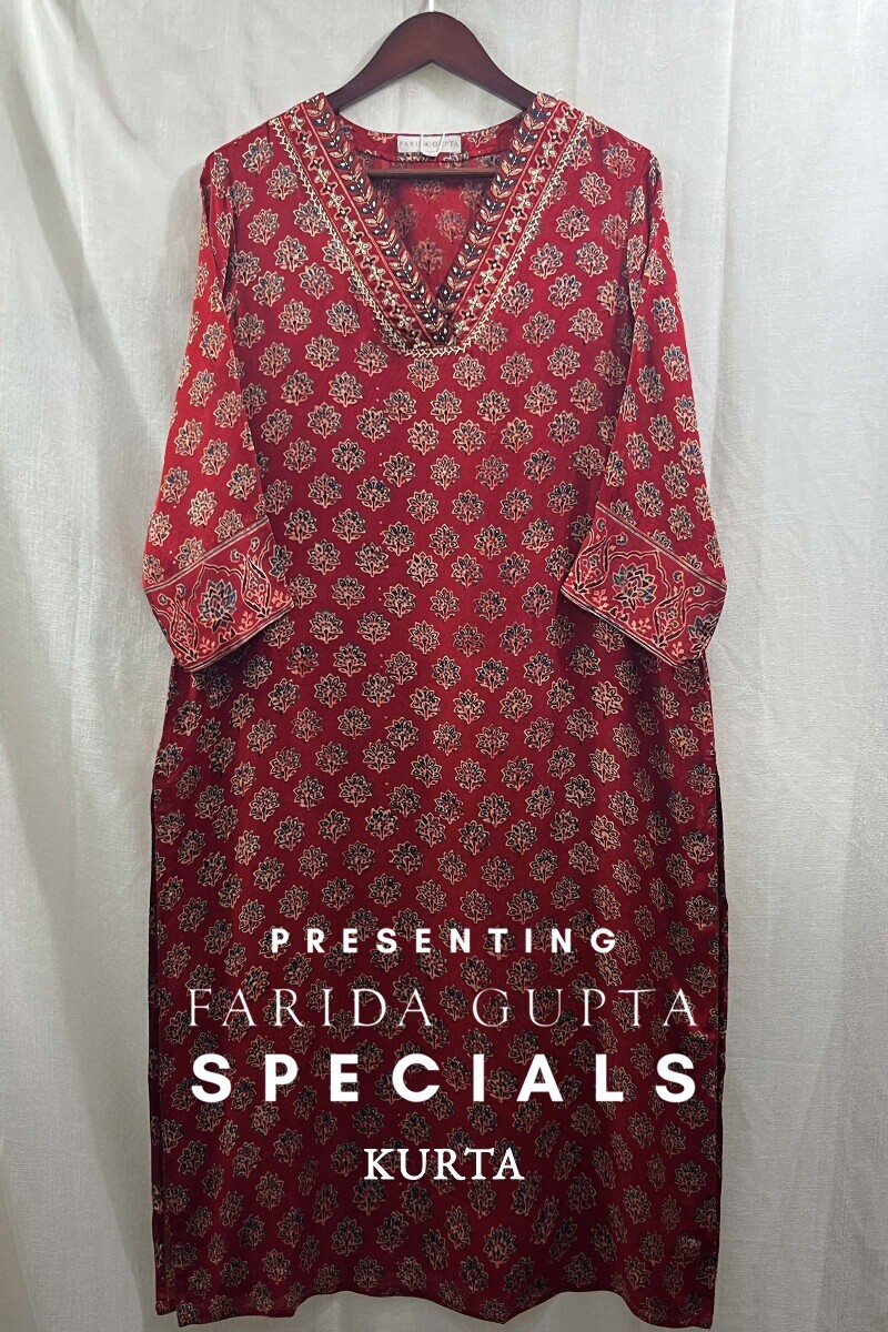 Ajrak Hand Block-Printed Straight Viscose Kurta