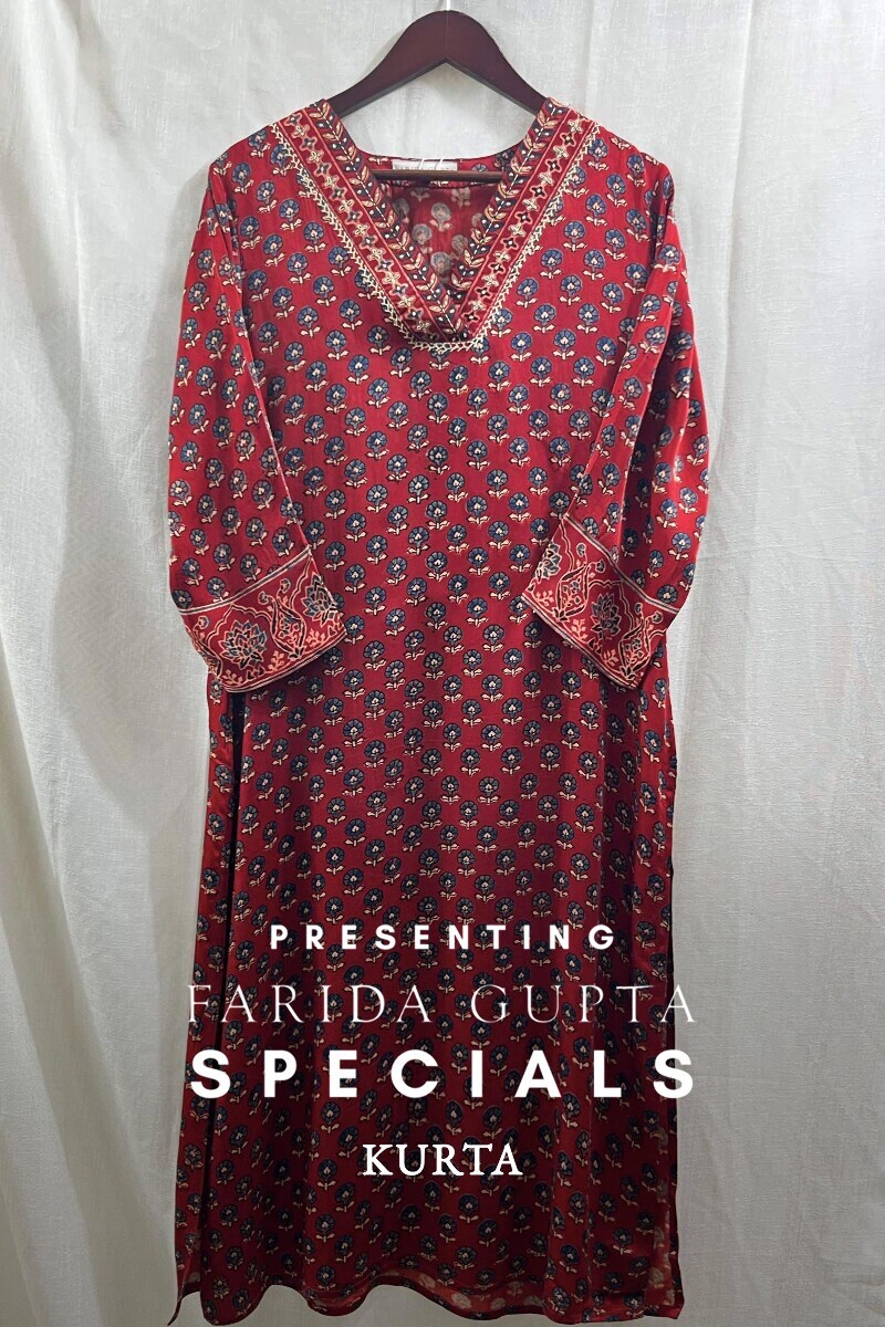 Ajrak Hand Block-Printed Straight Viscose Kurta