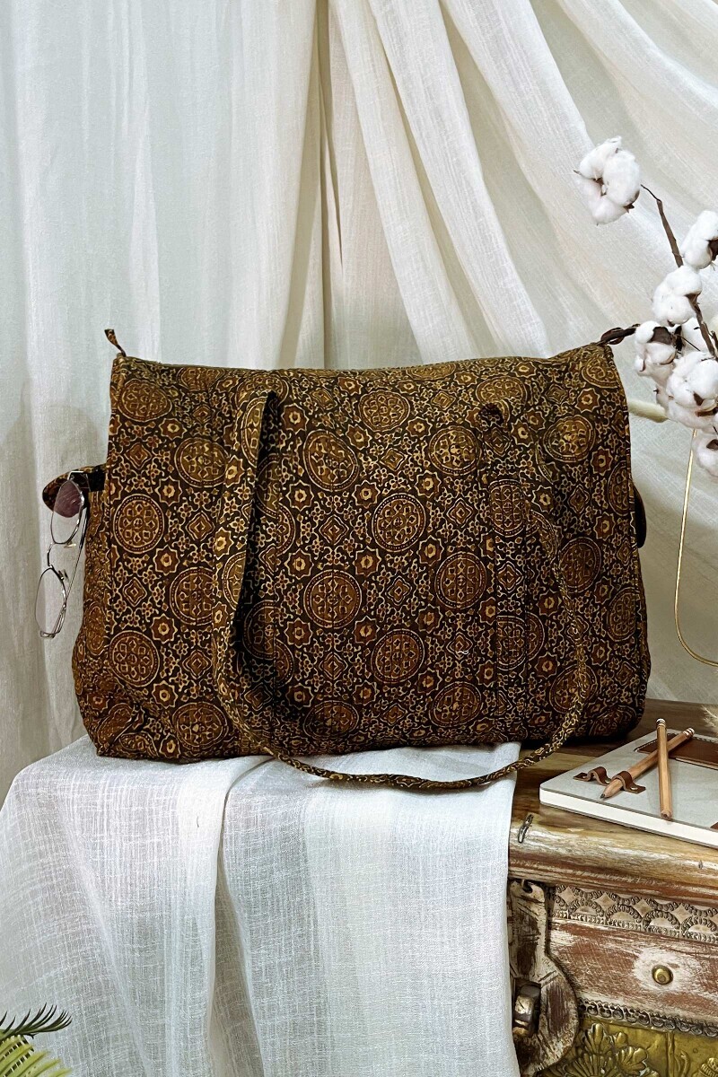 Buy Ajrak Hand Block Printed Cotton Duffel Bag for Accessories FGHB24 07 Farida Gupta