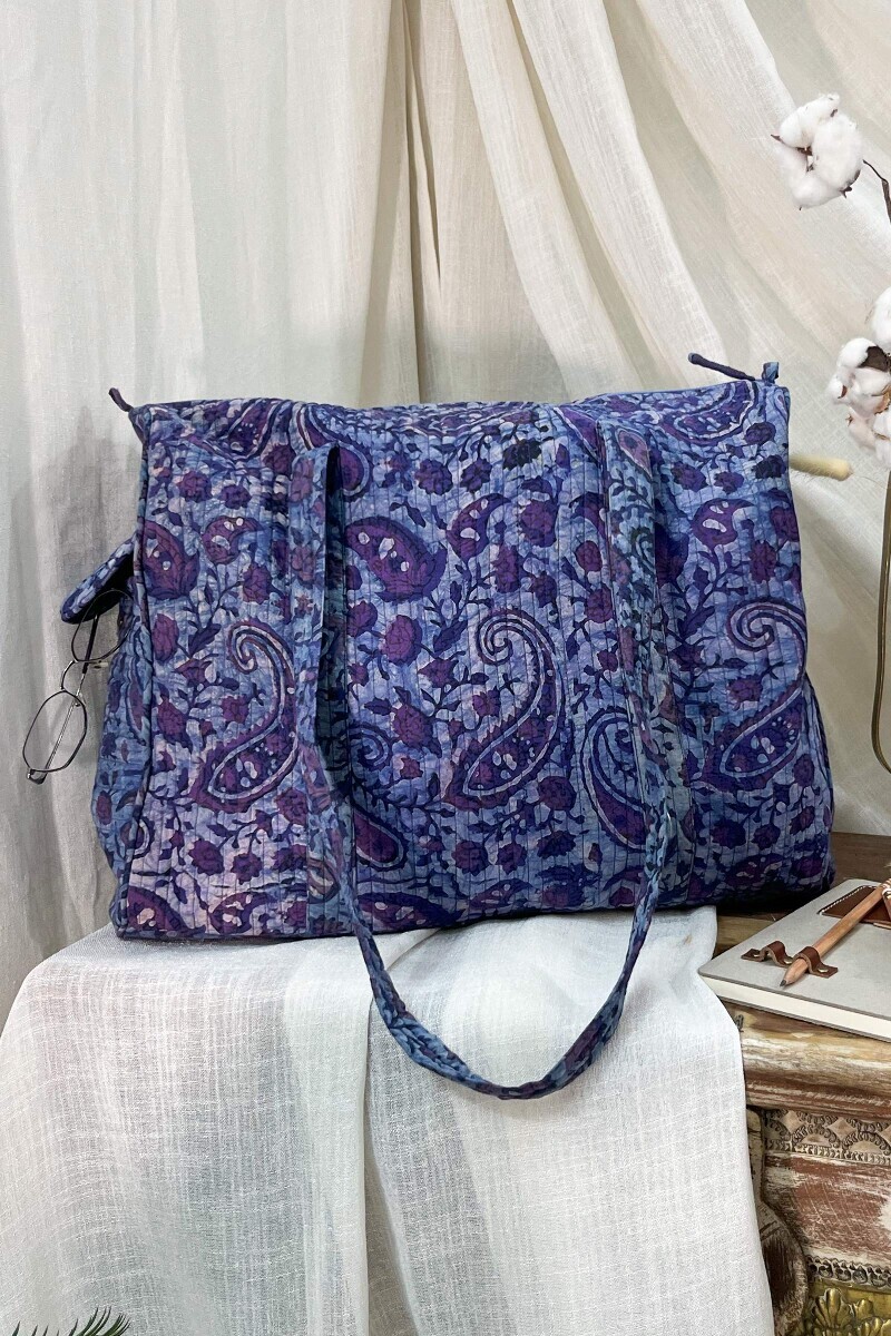 Akola Hand Block-Printed Cotton Duffel Bag