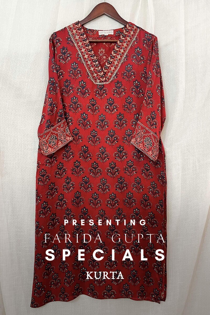 Ajrak Hand Block-Printed Straight Modal Satin Kurta