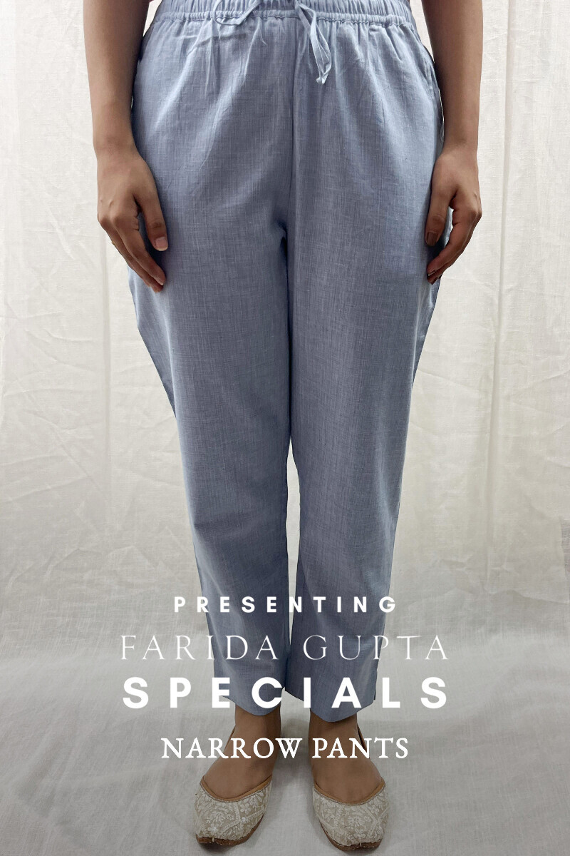 Blue Handcrafted Handloom Cotton Narrow Pants