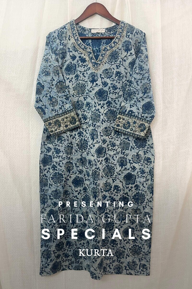 Akola Hand Block-Printed Straight Cotton Kurta