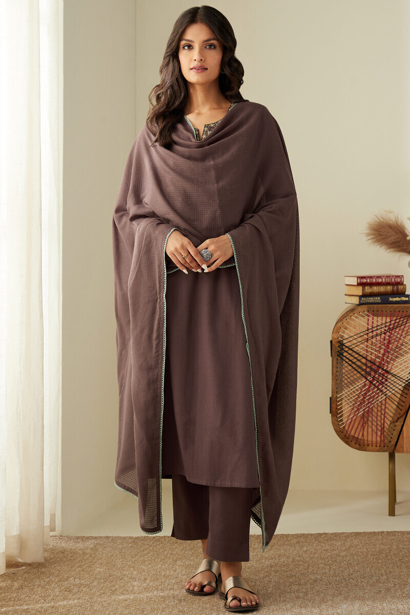 Brown Handcrafted Cotton Flax Narrow Pants