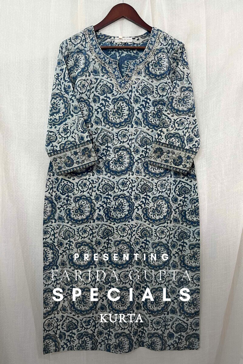 Akola Hand Block-Printed Straight Cotton Kurta
