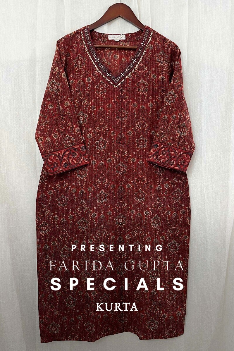 Ajrak Hand Block-Printed Straight Cotton Dobby Kurta