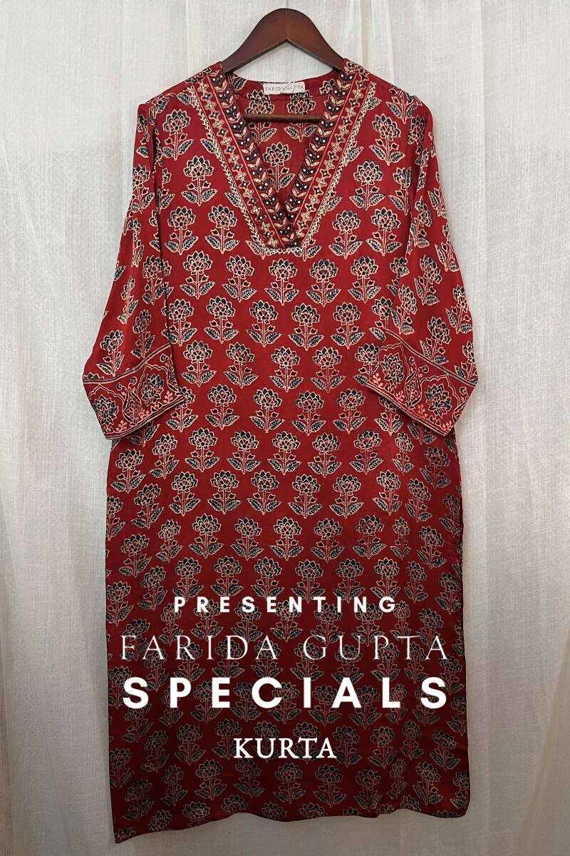 Ajrak Hand Block-Printed Straight Modal Satin Kurta