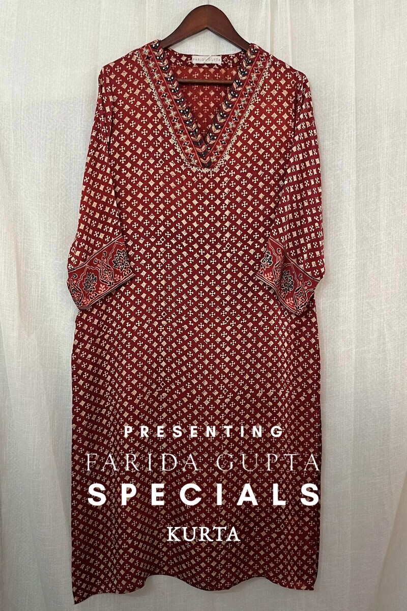 Ajrak Hand Block-Printed Straight Modal Satin Kurta