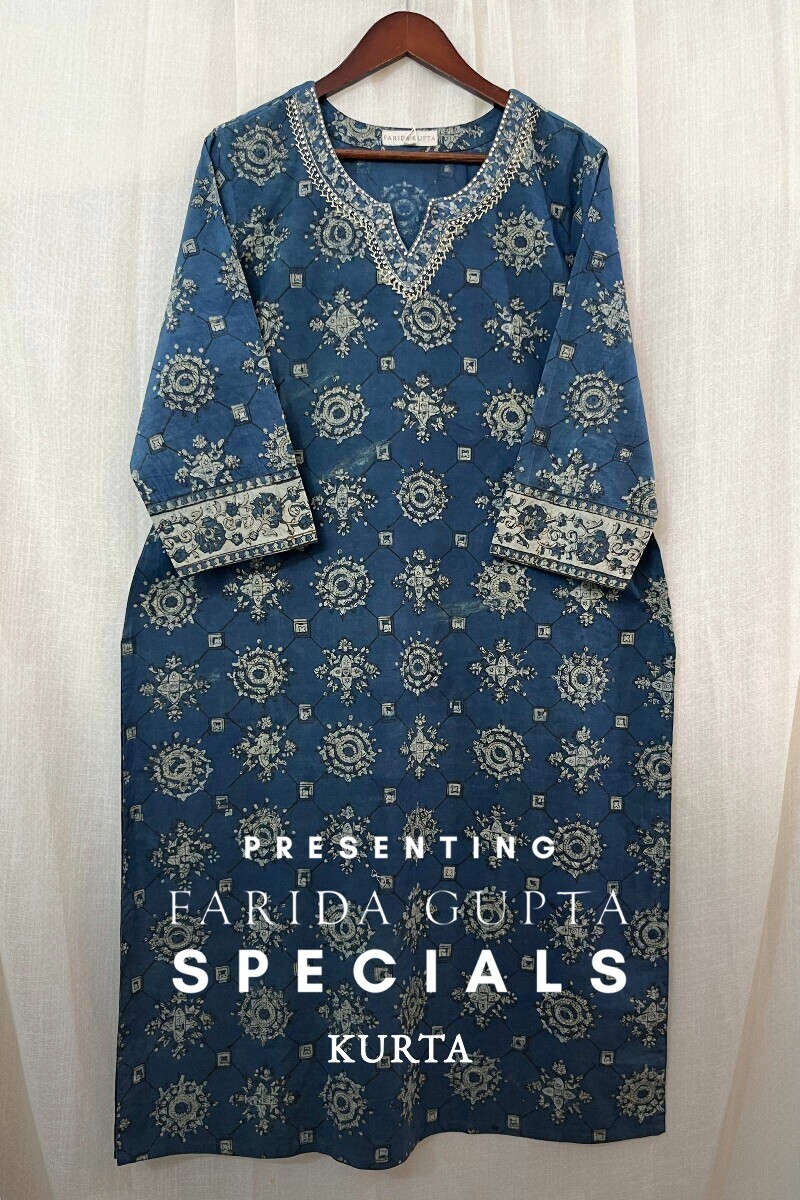 Akola Hand Block-Printed Straight Cotton Kurta