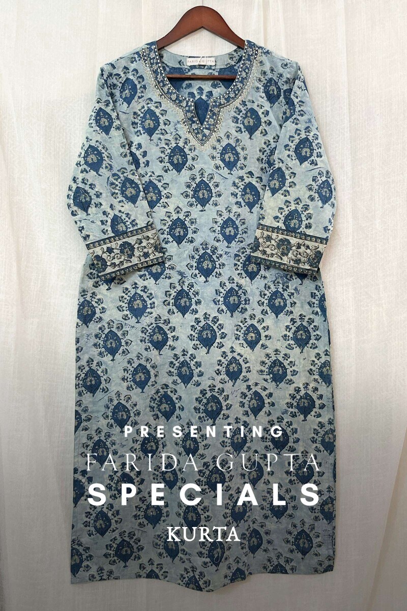 Akola Hand Block-Printed Straight Cotton Kurta
