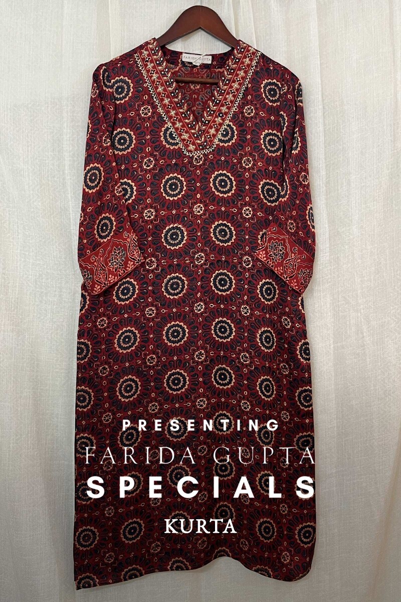 Ajrak Hand Block-Printed Straight Modal Satin Kurta