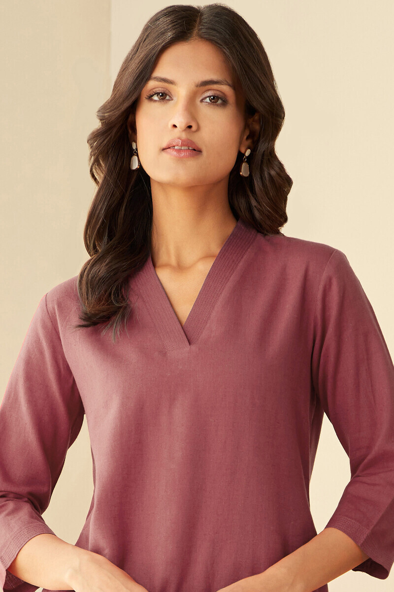 Ruby Pink Handcrafted Straight Cotton Flax Kurta