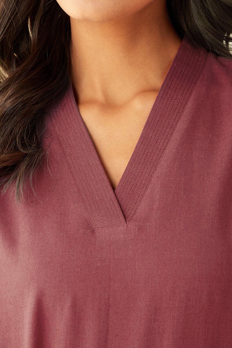 Ruby Pink Handcrafted Straight Cotton Flax Kurta