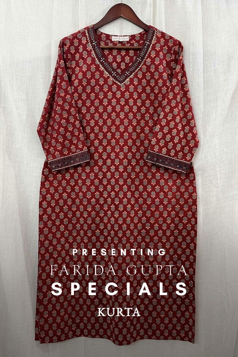 Ajrak Hand Block-Printed Straight Cotton Kurta