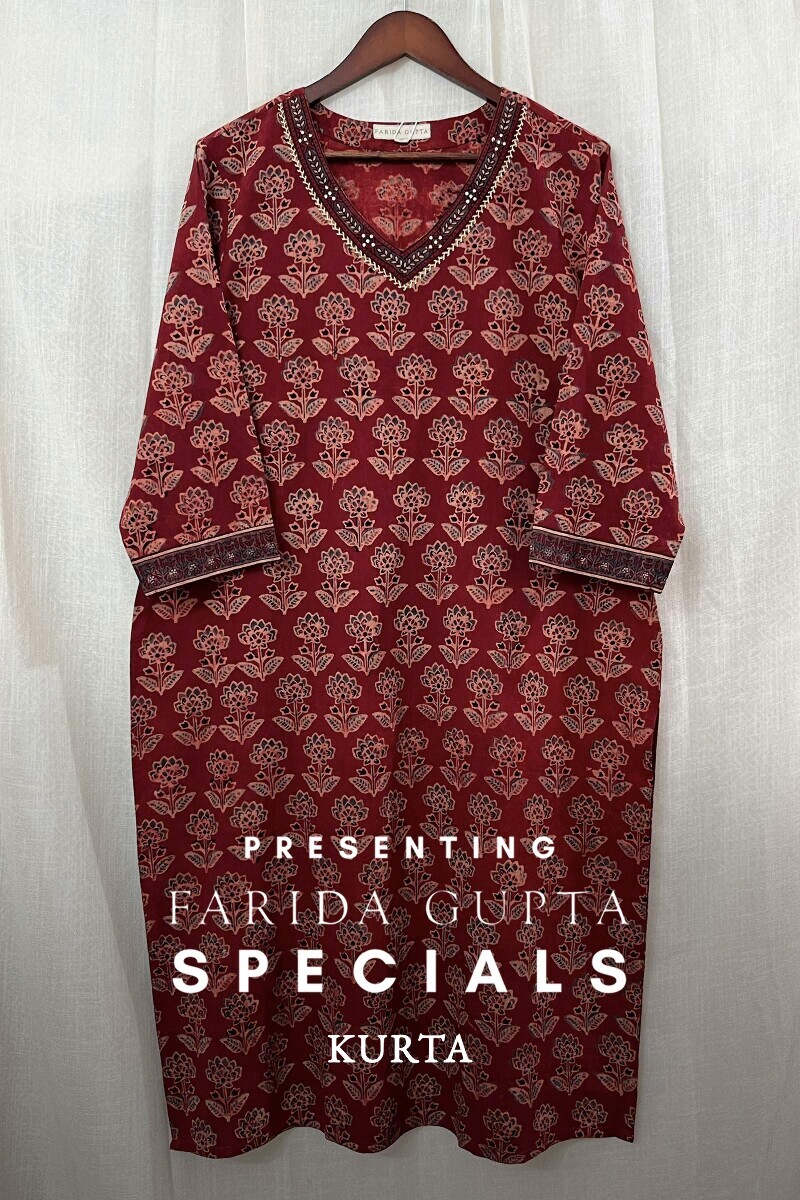 Ajrak Hand Block-Printed Straight Cotton Kurta