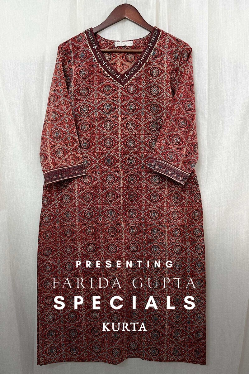 Ajrak Hand Block-Printed Straight Cotton Kurta