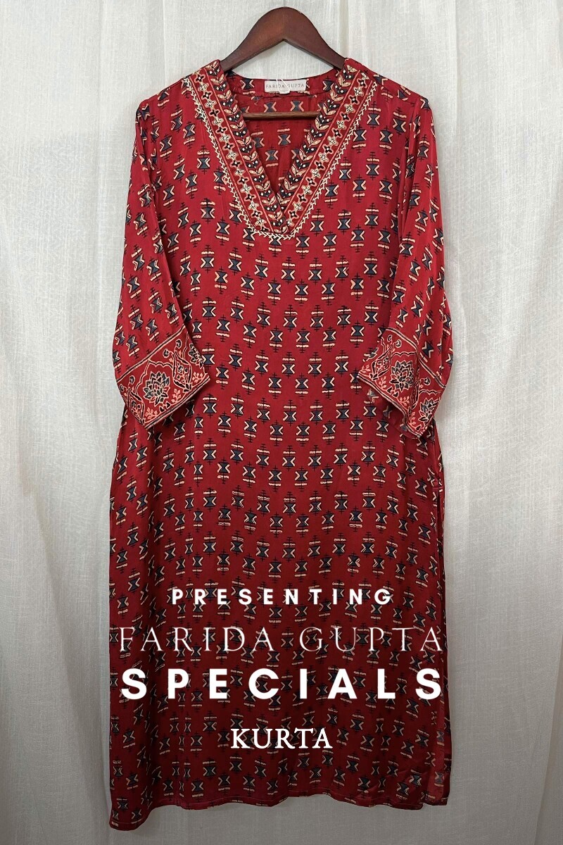 Ajrak Hand Block-Printed Straight Modal Satin Kurta