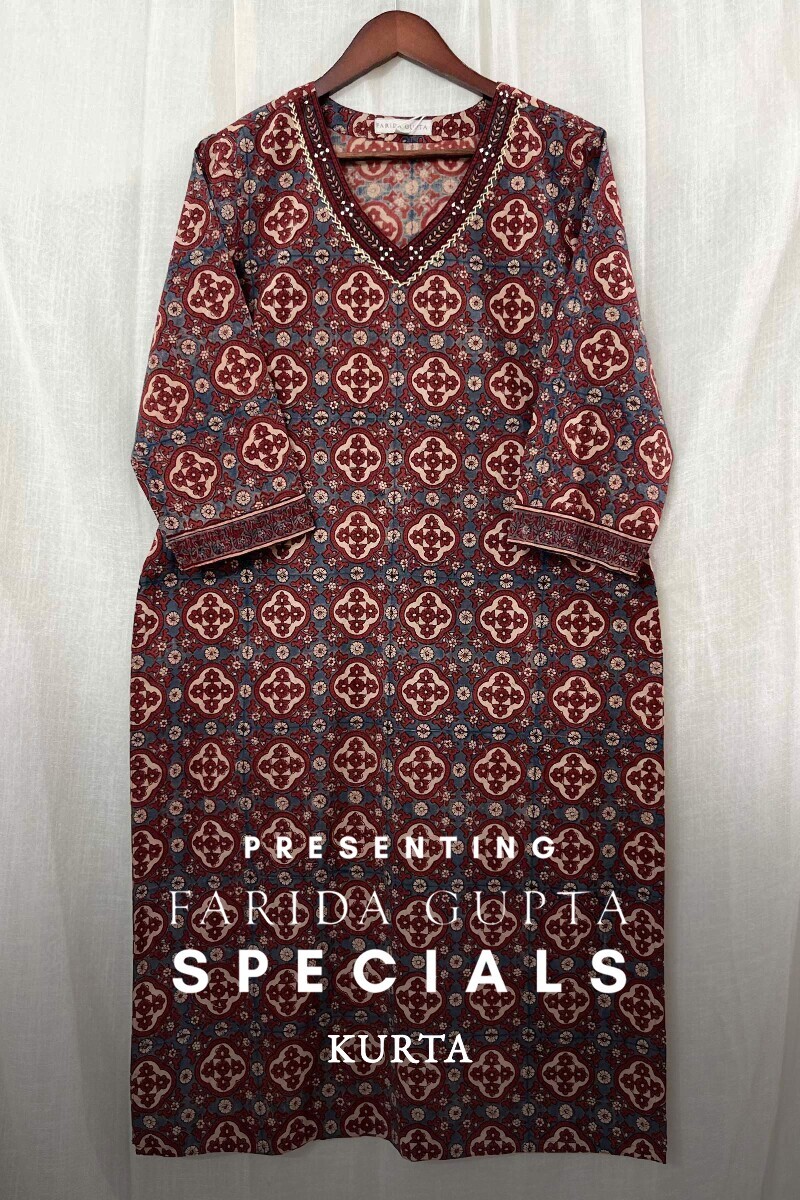 Ajrak Hand Block-Printed Straight Cotton Kurta