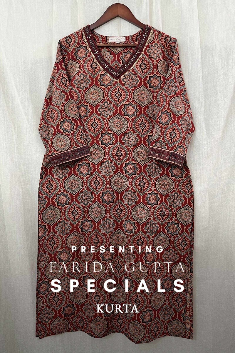Ajrak Hand Block-Printed Straight Cotton Kurta