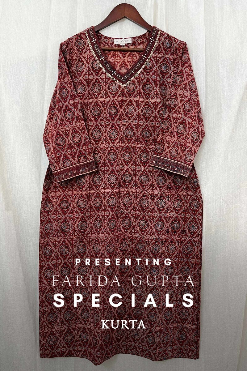 Ajrak Hand Block-Printed Straight Cotton Kurta