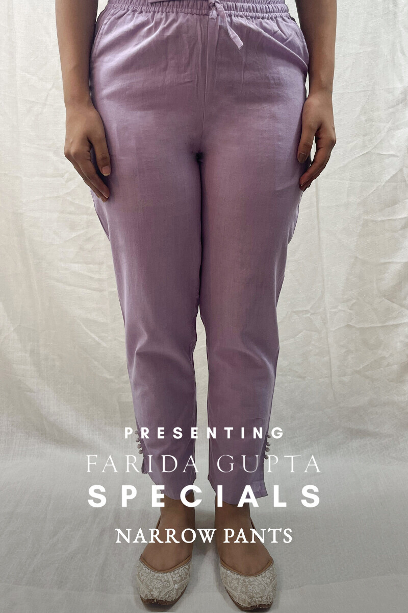 Purple Handcrafted Cotton Flax Narrow Pants