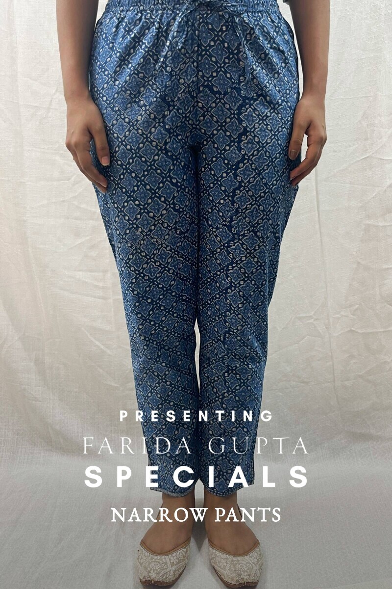 Bagru Hand Printed Cotton Slub Narrow Pants