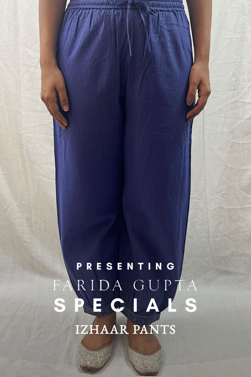 Blue Handcrafted Cotton Dobby Izhaar Pants