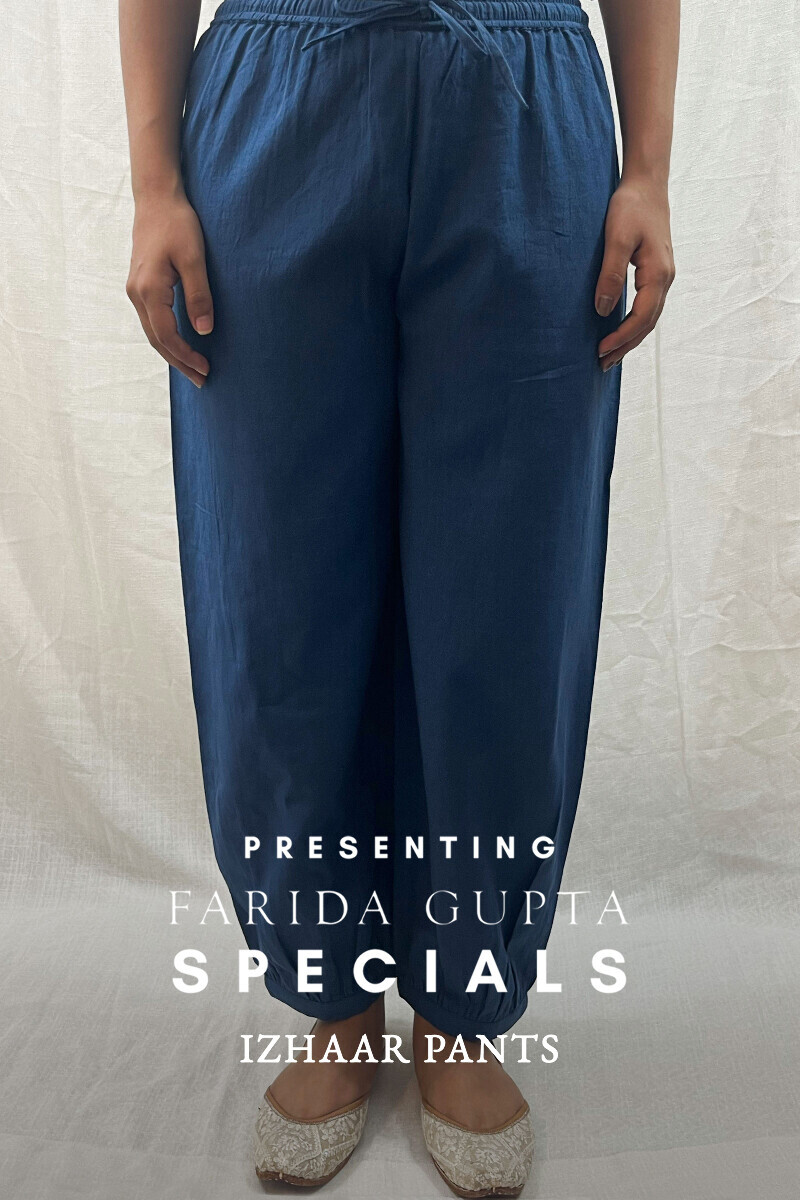 Blue Handcrafted Cotton Flax Izhaar Pants