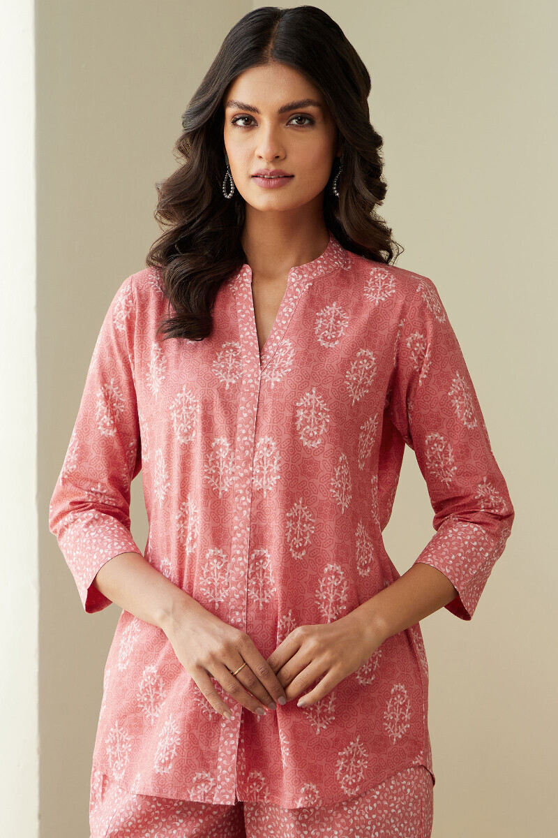 Pink Hand Printed Cotton Loungewear Set