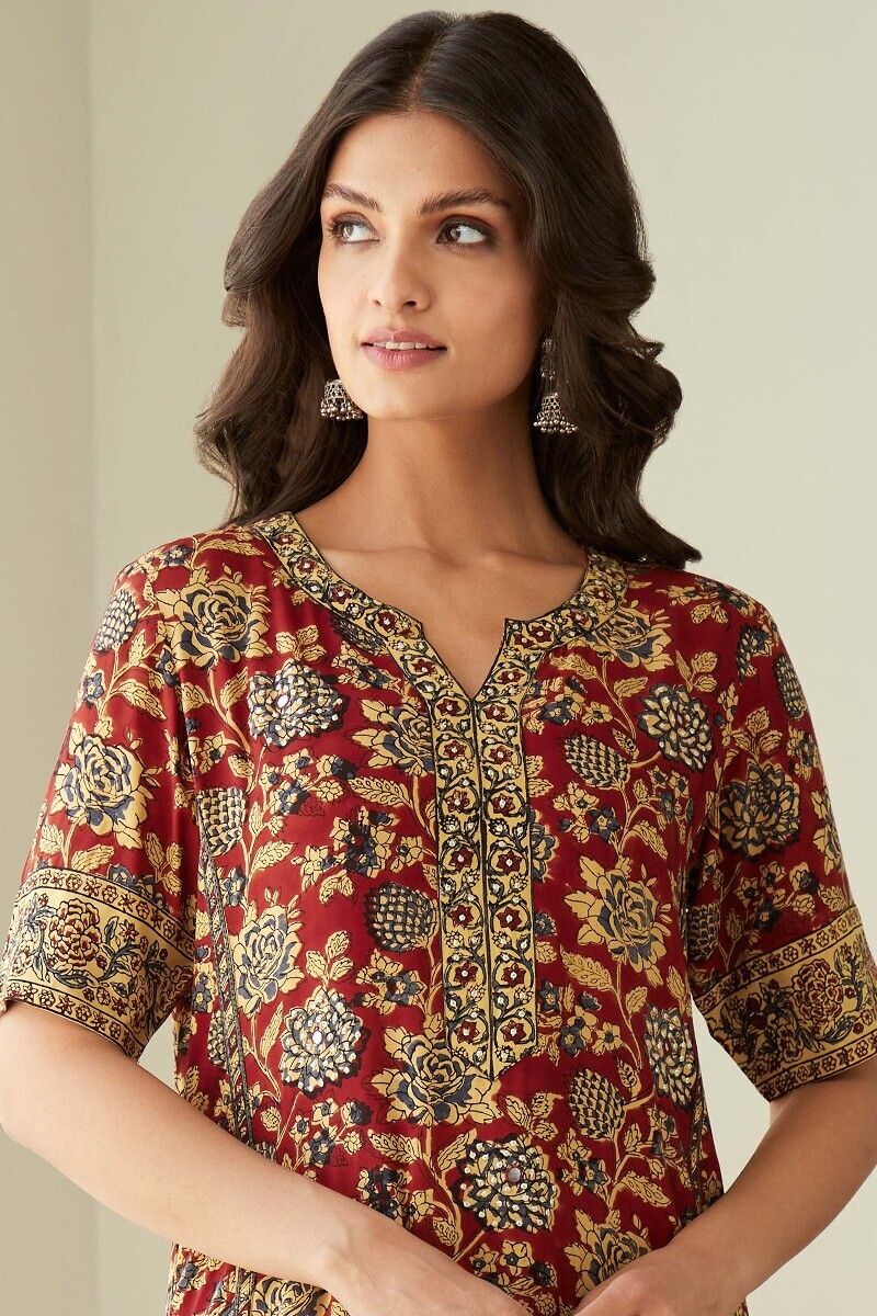Bagru Hand Block-Printed Straight Viscose Kurta