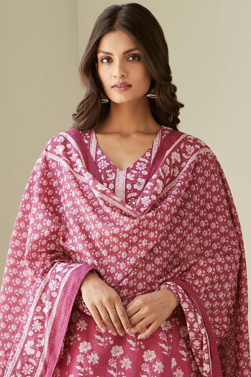 Pink Hand Printed Kota Dupatta