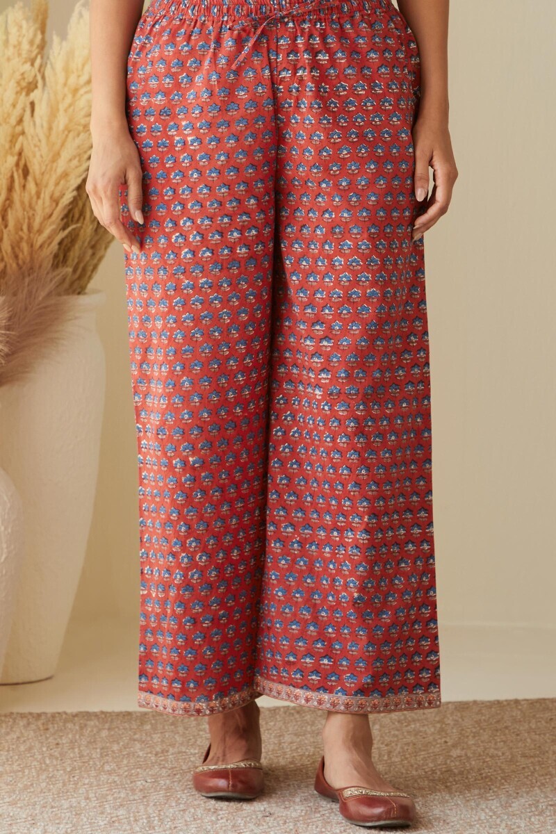 Red Hand Block-Printed Cotton Farsi