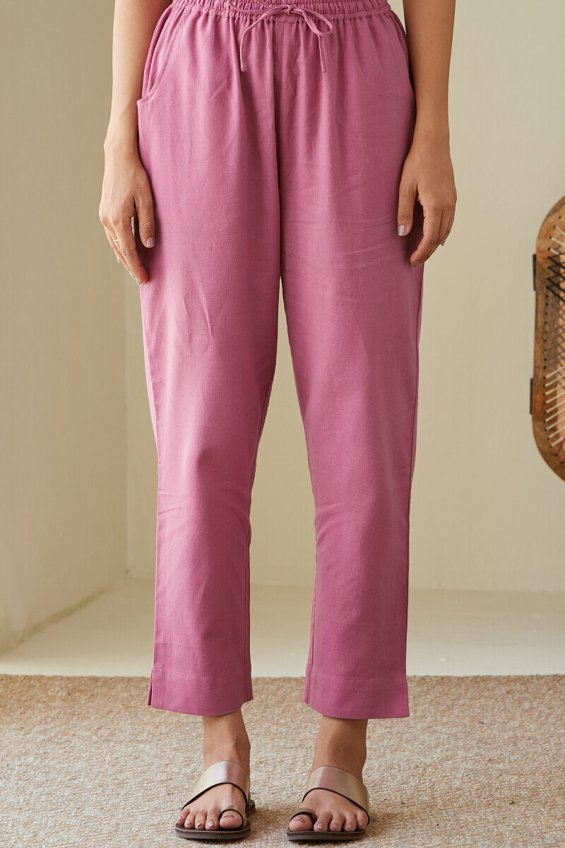 Pink Handcrafted Cotton Flax Narrow Pants
