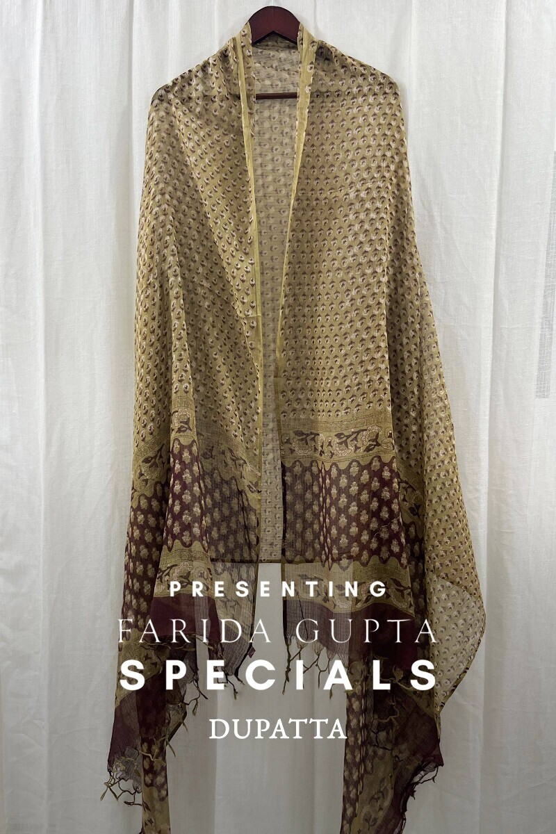 Olive Green Hand Block-Printed Kota Dupatta