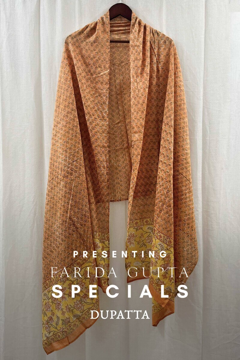 Orange Hand Block-Printed Cotton Mul Dupatta