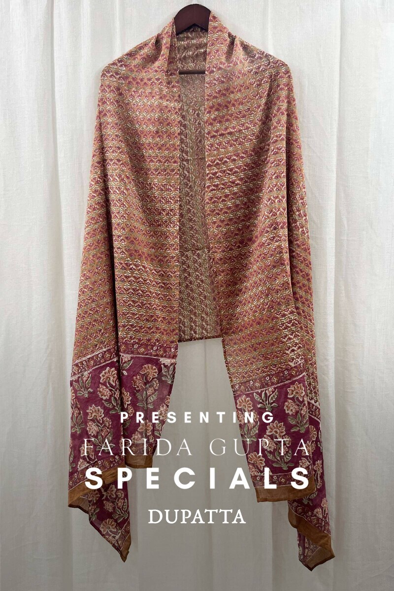 Brown Hand Block-Printed Cotton Mul Dupatta
