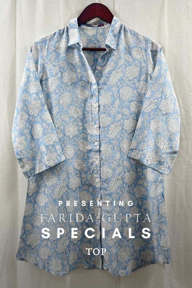 Blue Hand Block-Printed Modal Top