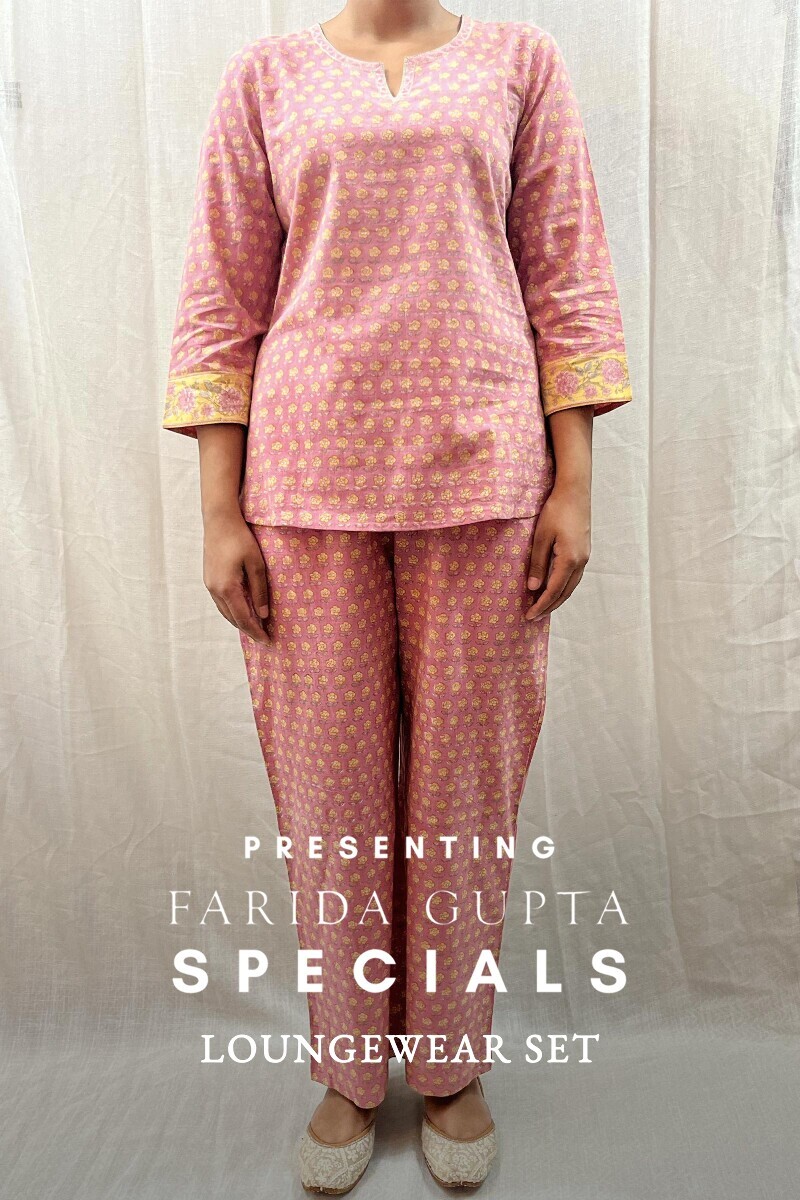 Pink Hand Block-Printed Cotton Loungewear Set