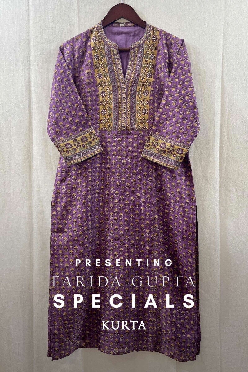 Purple Hand Block-Printed Straight Chanderi Kurta