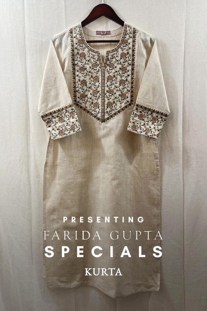 Off-White Handcrafted Straight Cotton Flax Kurta